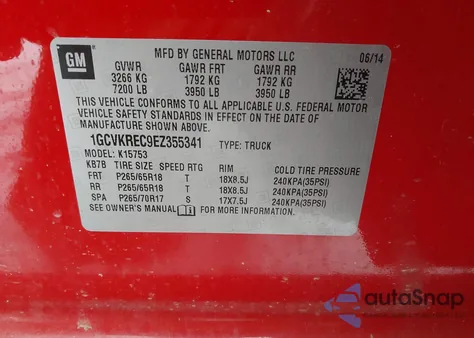 2014 Chevrolet Silverado 1500 1Lt z USA, uszkodzony, nr VIN 1GCVKREC9EZ355341